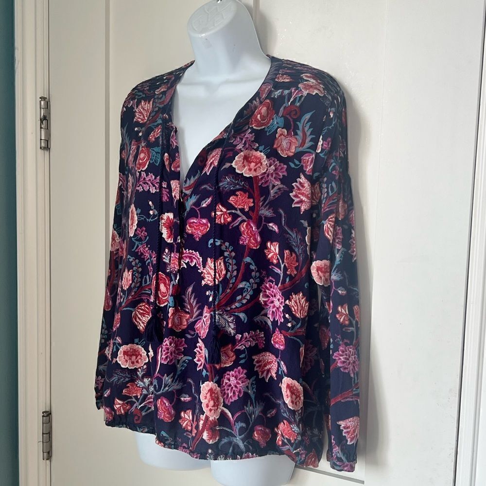 Lucky Brand Floral Bohemian Flowy Long Sleeve Blouse Sz L - Picture 11 of 11